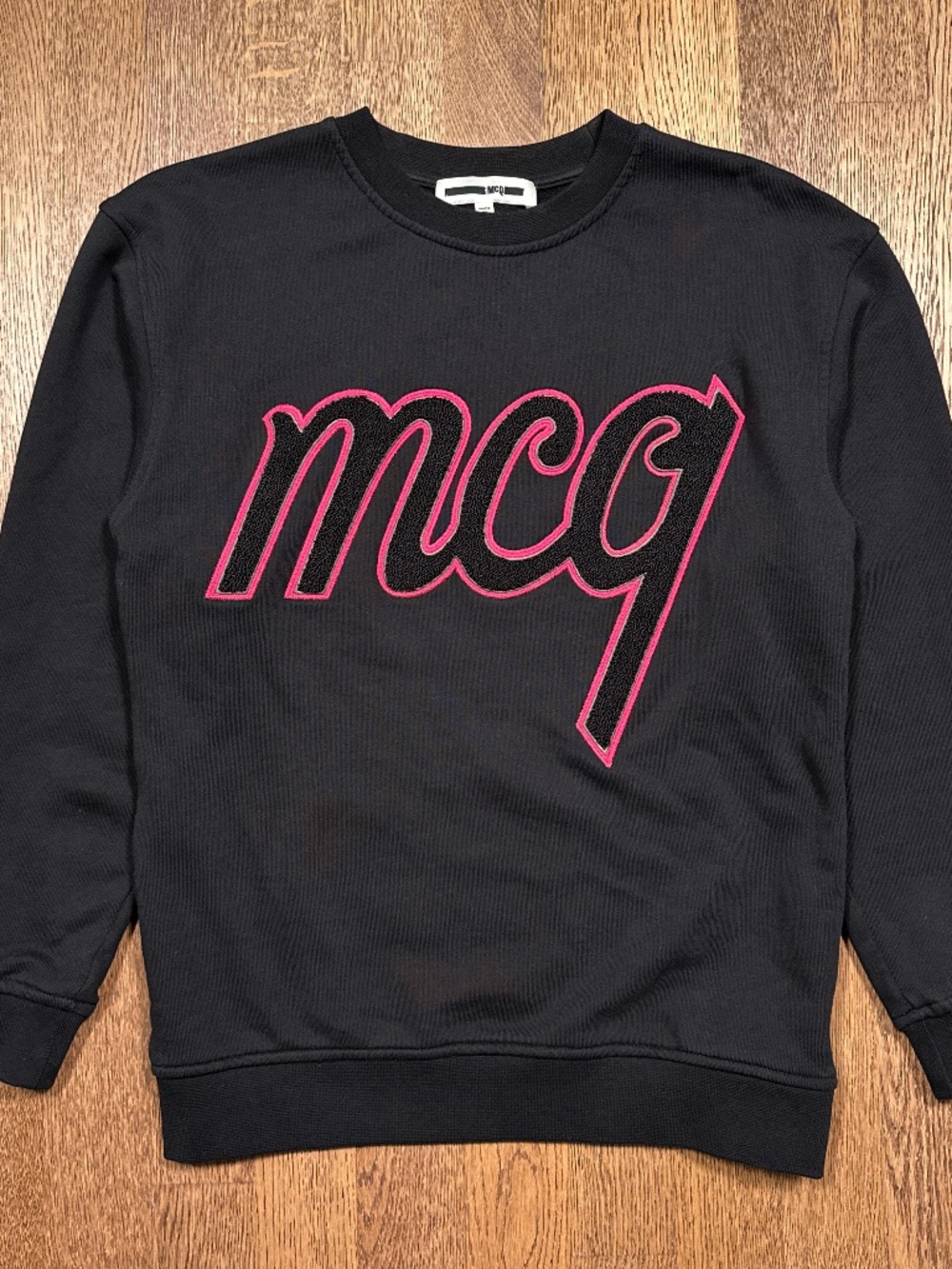 MCQ by Alexander McQueen Chenille Pink Black Logo Sweatshirt Womens XS